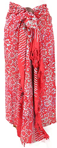 GURU SHOP Bali Batik Sarongkleid, Wickelrock, Sarong, Strand Tuch mit Sarongschnalle, Herren/Damen, Design 1/rot, Synthetisch, Size:One Size, 160x100 cm
