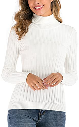 Enjoyoself Pull Femme Col Roulé Tricot Hiver Chaud Thermal Chic Ajusté Moderne Serré Col Montant Confortable sous-Pull Basique Pullover Laine Top Haut Manches Longues Vintage