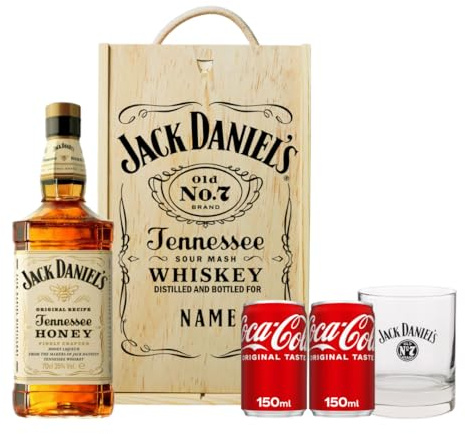 Personalised Jack Daniels Tennessee Honey Whiskey Gift Set with JD Glass & Coca-Cola - Alcohol Gifts For Him, Birthday Gifts for Men, Mens Valentines Gifts, Boyfriend Gifts, Mens Gifts, Gifts for Him