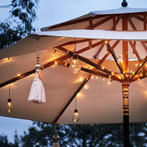 Lights4fun LED Party Lichterkette für Sonnenschirm Balkon warmweiß Timer batteriebetrieben Lichterkette Glühbirnen LED Sonnenschirm mit LED Beleuchtung Parasol Ampelschirm Beleuchtung