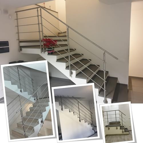 Parpyon® Ringhiera Scala in acciaio Inox AISI 304 Uso Interno Balaustra 1,5 metri Fissaggio a PARETE montaggio FACILE fai da te Passamano Parapetti scale