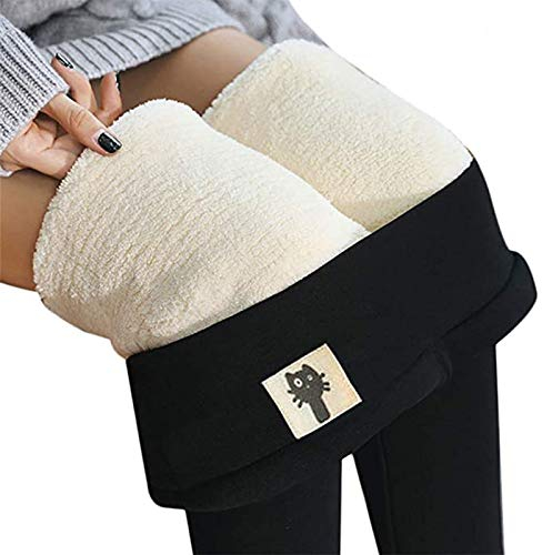 Denise Lamb Warme Schlanke Hose,Winter Lamm Plüsch Verdickte Fleece Gefütterte Jogginghose Hohe Taille Übergroße Leggings für Frauen (Color : Noir-B, Size : Medium)