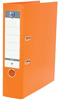 OXFORD Classeur à Levier Smart Pro+ A4XL Dos 80mm 2 Anneaux Couverture Polypro Rembordée Orange, 28,3x32x8