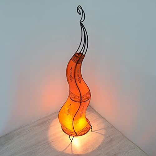 320328 Aida Lampadaire oriental marocain avec armature en métal et abat-jour en cuir, lampe au henné, lampe en cuir, lampe au henné, lampe en cuir, style baroque moderne, décoration antique Orange 100