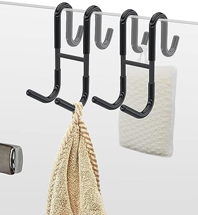 NACETURE Frameless Shower Door Hooks, 2 Pack Bathroom Towel Hooks(Black)