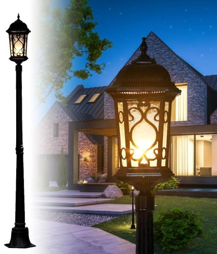 IBalody Outdoor Lamp Post Driveway Light Poles Yard Backyard Waterproof Black Pillar Lights Die-cast Aluminum Retro Post Lamp 71in Street Lighting for Garden Lawn Porch