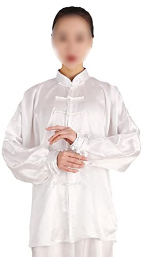 QPZK Damen Tai Chi Uniform Zen Meditationsanzug Performance Wear Chinesische Kung Fu Kleidung Yoga Anzug Kampfsport Uniform Langarm Morgenübungen Wushu Anzug (2XL,White)