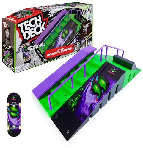 Tech Deck - Pista Nyjah Rail Shredder Skatepark X-Connect - Parque de Skate Personalizable con Fingerboard de Nyjah Huston - Juguetes Niños 6 Años + - Regalo Niño 6 Años +