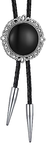 Bandmax Schwarzer Onyx Bolo Krawatte Herren Lederkette Edelstahl Bolo Tie Cowgirl Cowboy Krawatte Vintage Schmuck für Hochzeit