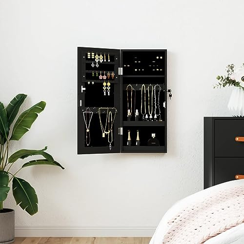 ShGaxin Spegel med smyckeskrin för vägg, svart, 30 x 8,5 x 67 cm, badrumsspegel, vardagsrumsspeglar, entréspegel, vardagsrumsmöbel - 353209