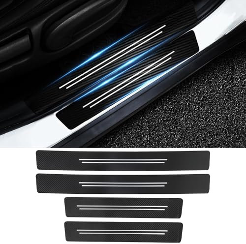 FT FUNTOR Car Door Sill Protector, 4 Carbon Fiber Car Door Sill Protectors, Scratch Resistant Door Sill Bumper Protective Film, Universal Automobile Accessories Threshold Protection Sticker (4Pcs)