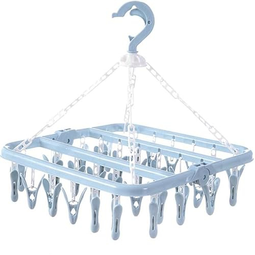 Retoo Séchoir à linge pliable avec 32 clips - Crochet rotatif - Coupe-vent - Porte-chaussettes - Séchoir à linge - Sous-vêtements - Cintre peu encombrant - Gris clair