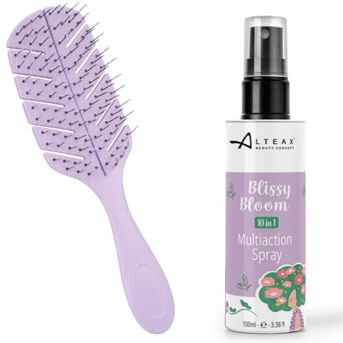 Altéax Spazzola Districante per Capelli Blissy Bloom con Setole Anti Nodo + Districante Capelli Spray 100ml - Spazzola Lisciante per Capelli ottima per districare i capelli (Viola)