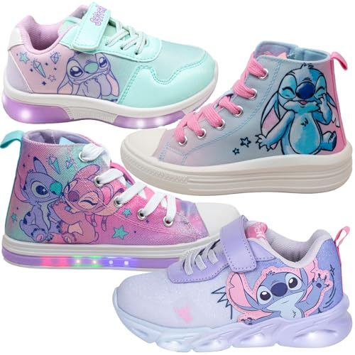 Disney Stitch - Sneakers Bambina – Scarpe Alte e Basse in Tela o Poliestere con o Senza Luci LED, Chiusura Lacci Zip o Strappo, Taglie 25–35 [6737 Sneakes Alte LED Fucsia - 30]