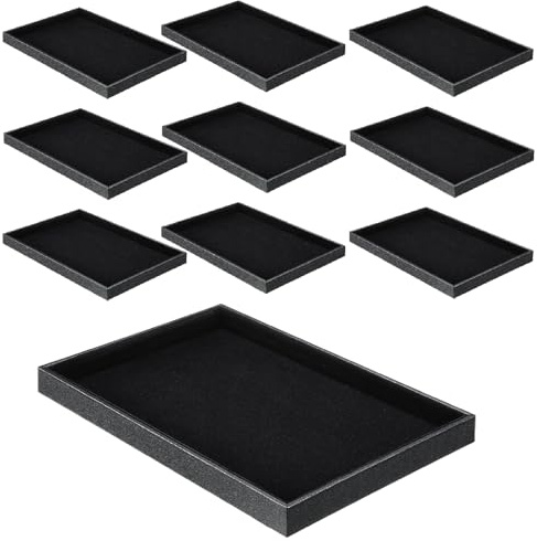 Quelay 10 bandejas apilables de terciopelo negro para joyas, bandeja organizadora de joyas, pulseras, anillos, aretes, collares, organizador de platos vacíos para cajones y encimeras