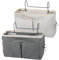 Wisebom Bolsas de cama colgantes, 2 unidades, organizador de cama de lino con ganchos, bolsas de almacenamiento para libros, aperitivos, cama, bolsa colgante para escuela, hogar (blanco gris)