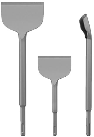 SDS PLUS 3 Stück Meißel-Set, 20° Fliesenmeißel 75 x 165 mm, Flachmeißel 100 x 280 mm und Kanalmeißel, für Fliesen, Fliesenkleber, Beton, Naturstein usw