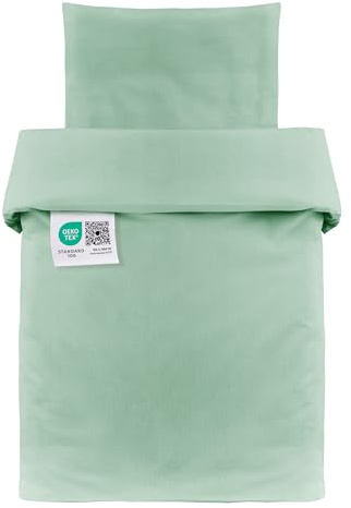 MAKIAN Baby Bettwäsche Set - 80x80 cm / 35x40 cm - 2-teilige Kinderbettwäsche (Deckenbezug, Kissenbezug) aus 100% Baumwolle - Passend für Babybett, Stubenwagen, Kinderwagen (Eisgrün)