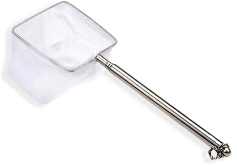 fKiZanthene Aquarium-Kescher, Teleskop, quadratisch, aus Nylon mit Griff aus Edelstahl, feines Netz für Fische, Garnelen und Schmutz