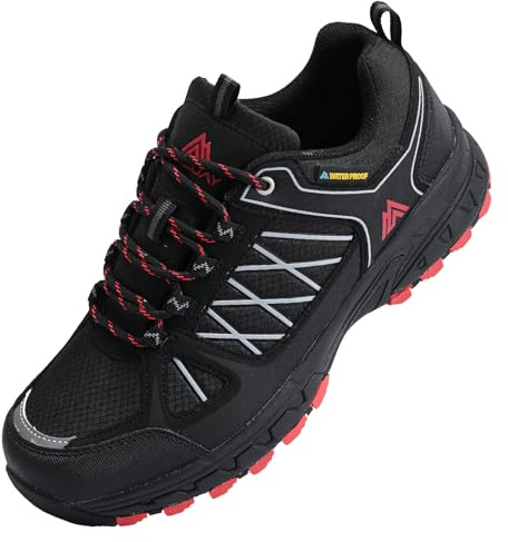 Queday Men's Waterproof Hiking Shoes Lightweight Anti Slip Outdoor Black Breathable Hike Trekking Trails Shoe Size 43