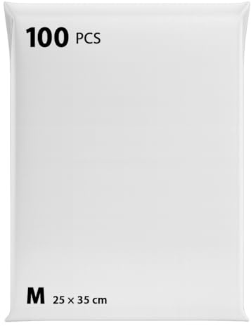 Enveloppes Plastiques d’Expédition avec Pochette Intégrée – Lot de 100 Sachets Vinted, Tailles 25x35cm M – Emballage Colis Résistant en Polyéthylène, Fermeture Auto-Adhésive – (Blanc 100 M)