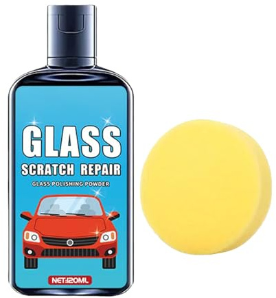 Kit de reparación de arañazos de vidrio, 120 ml de líquido de pulido y revestimiento de parabrisas con esponja, removedor de arañazos de vidrio para automóviles, camiones, SUV y caravanas, herramienta