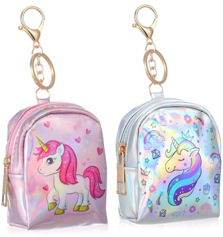 VICASKY 2 Pièces Porte-Monnaie Licorne en PU Cuir avec Porte-clés pour