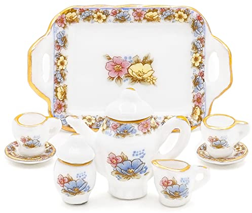 Odoria 1/12 Miniatura 8PZ Conjunto de Tazas de Té Porcelana Cocina Accesorio para Casa de Muñecas
