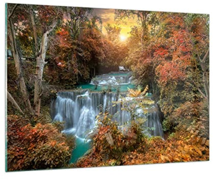 Moderne Impression sur Verre 100x70cm Image Tableau en Verre Decoration Murale parc cascade eau Grand Tableaux Decoratifs Muraux Chambre Cuisine Horizontal Deco Cadre Salon Art Wall GAA100x70-3995
