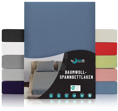 Dreamzie - Spannbettlaken 180x200cm - Baumwolle Oeko Tex Zertifiziert - Blau - 100% Jersey Spannbetttuch 180x200