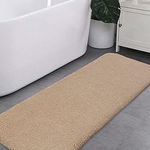 VANZAVANZU Badematte rutschfest Badteppich Extra Lange Verdickt Badezimmerteppich Weich Badeteppich Flauschige Mikrofaser Badvorleger Badläufer, Supersaugfähig, Maschinenwaschbar - 50 x 178cm (Beige)