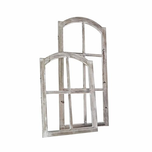 Loberon Deko-Fenster 2er Set Parakou, Zwei Größen, nostalgischer Sprossenfenster-Look, mit White-Washed-Finish, Dekoration, Tannenholz, antikbraun