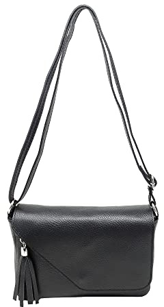 Chicca Borse Tracollina Borsa Donna in Pelle Italiana Borsetta a Spalla (Nero)