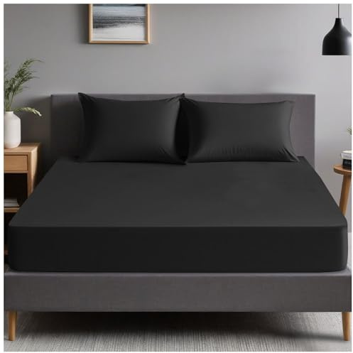 GC GAVENO CAVAILIA | Plain Dyed Bedding Bedsheet - Ultra Soft 4Ft Fitted Bed Sheet - Non Iron Polycotton Percale Sheets | Black
