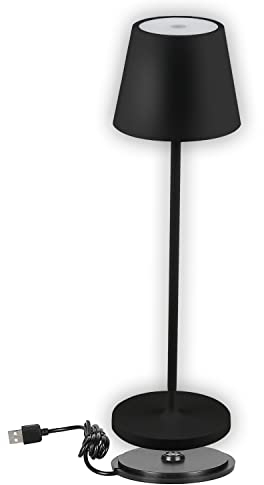 V-TAC Lampada da Tavolo senza Fili LED Dimmerabile con Comandi Touch – Lampada Nera Wireless per Uso Interno ed Esterno IP54 da Casa o Ristorante – Batteria 4400 mAh – Luce 3000K Bianca Calda – 2W