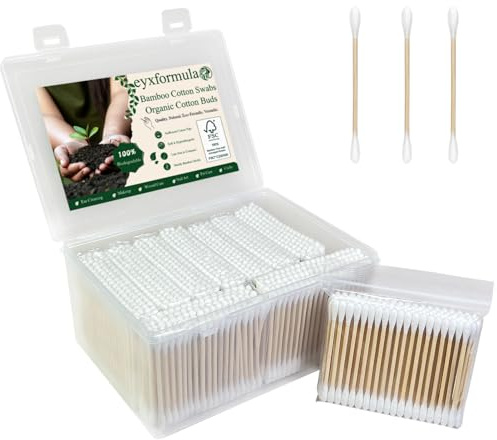 Eyxformula 1000 Count Organic Cotton Swabs, FSC Certified, Biodegradable, Double-Tips - Stronger Bamboo Sticks & Extra Cotton Buds for Ear Cleaning, Makeup, Beauty, Personal Hygiene, First Aid, Crafts