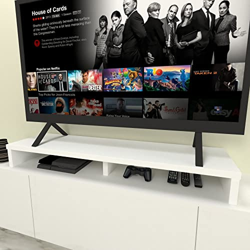 Henor Elevador Doble TV de Madera 130 x 35 x 15 cm Blanco Mate. Soporta +100 Kg.