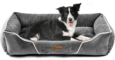 YITAHOME Panier pour Chien Grande Taille Déhoussable, Orthopédique, Lit Lavable, 76x61cm, Gris