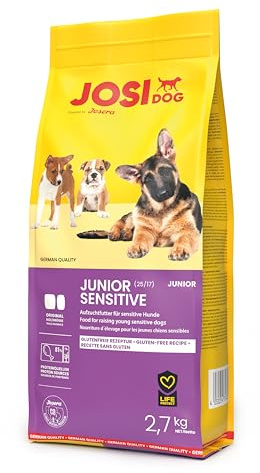 JosiDog Junior Sensitive (3 x 2.7 kg). cibo per cuccioli per cani sensibili. cibo secco di alta qualità per cani in crescita. alimentato da JOSERA