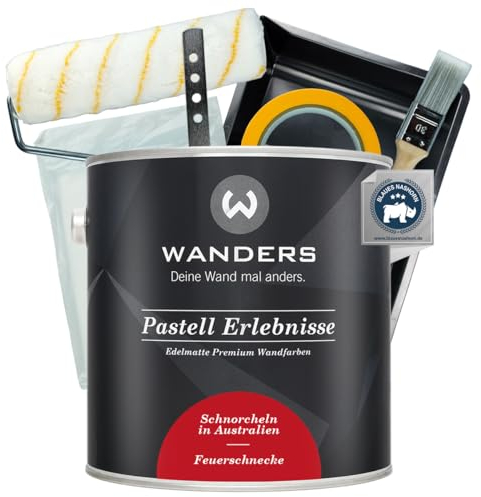 Wanders Pastell Erlebnisse Pittura murale 2,5 l (lumaca di fuoco, rosso) con set di spalmature Basic – Colore gesso di alta qualità, facile da applicare, altamente coprente, ultra opaco, perfetto per
