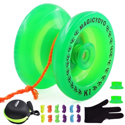 Yo K1 Yo-Yos - Yoyo professionale reattivo, palla incandescente per bambini e adulti, con guanto, custodia, mozzi e kit di 12 corde, per esercitarsi al buio, verde