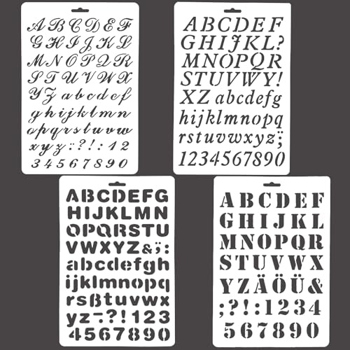 4 Pcs Letter Stencils, Assorted Styles Stencils Letters Drafting Drawing Alphabet Number Templates Stencil for DIY Craft Photo Album Scrapbook