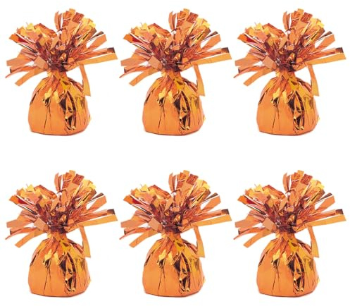 PARTYRAMA.CO.UK Foil Helium Balloon Weights - Pack of 6 - Durable & Colourful Orange Balloon Weights for Birthdays Parties, Events & Celebrations - Perfect Balloon Weight Holders