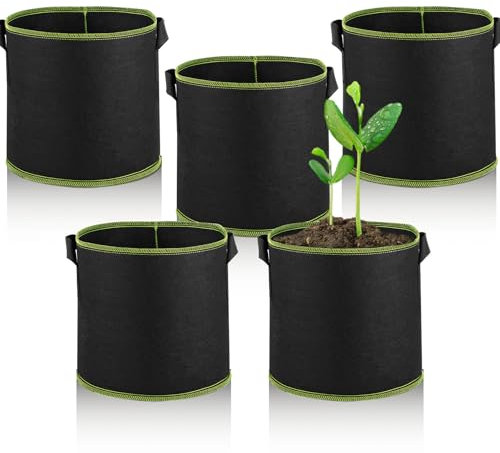 GEXINKEJI Paquete de 5 Plant Grow Bags 12 litros Bolsas de Plantas Reutilizables Bolsas de Plantas no Tejidas con Asas de Plantas Adecuadas para Tomates Flores Huerto Maceta Invernadero
