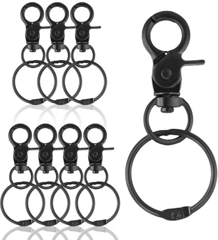 8 Piezas Llavero Ganchos de Clip, 360°Cierre Giratorio con Articulación Giratoria, Gancho Clip de Perro Giratoria, Mosqueton Llavero Negro, para Correas de Perro Llave