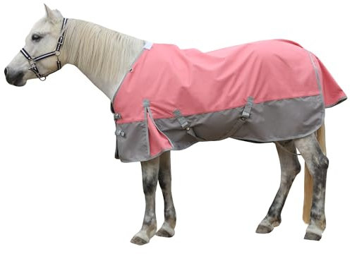 Gallopoff 1200D Reißfeste Pferdedecke ohne Füllung (0g), Leichte, wasserdichte und Atmungsaktive Regendecke für Pferde, Outdoordecke Pferd Rosa-Grau 130 cm