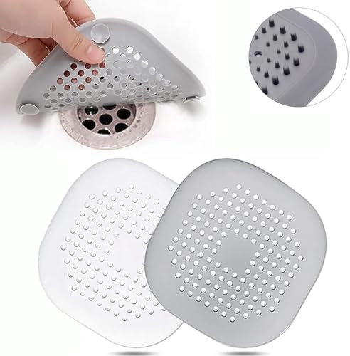 Silicone Drain Protector with Sucker 2 Pcs Sink Strainer Shower Drain Cover Hair Catcher for Bathroom Bathtub Kitchen