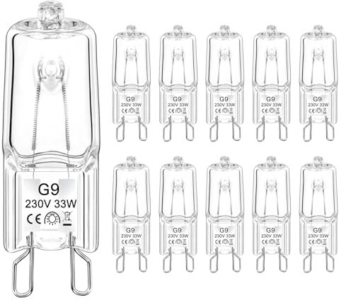 TaFiCo Ampoule Halogène G9, Ampoule G9 230V 33W Blanc Chaud 2800K 420LM Sans Scintillement Dimmable Ampoule Halogene Four, Lampe Halogène Pour Lustre, Placards, Plafonniers - 10 Pièces