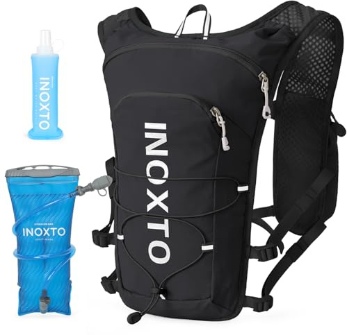 INOXTO Running Hydration Vest Backpack,Lightweight Insulated Pack with 1.5L Water Bladder Bag Daypack for Hiking Trail Running Cycling Race Marathon for Women Men (611 Black White)