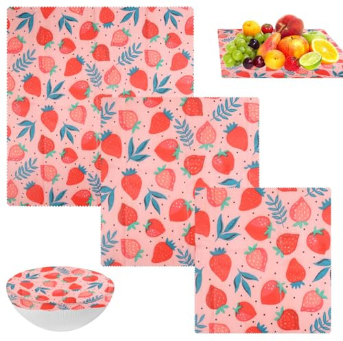 Pack of 3 Reusable Beeswax Cloths for Wrapping Set, Wax Paper for Food, Natural, Plastic-free Alternative Beeswax Cloths, Starter for Food Storage, Cheese (S/M/L)